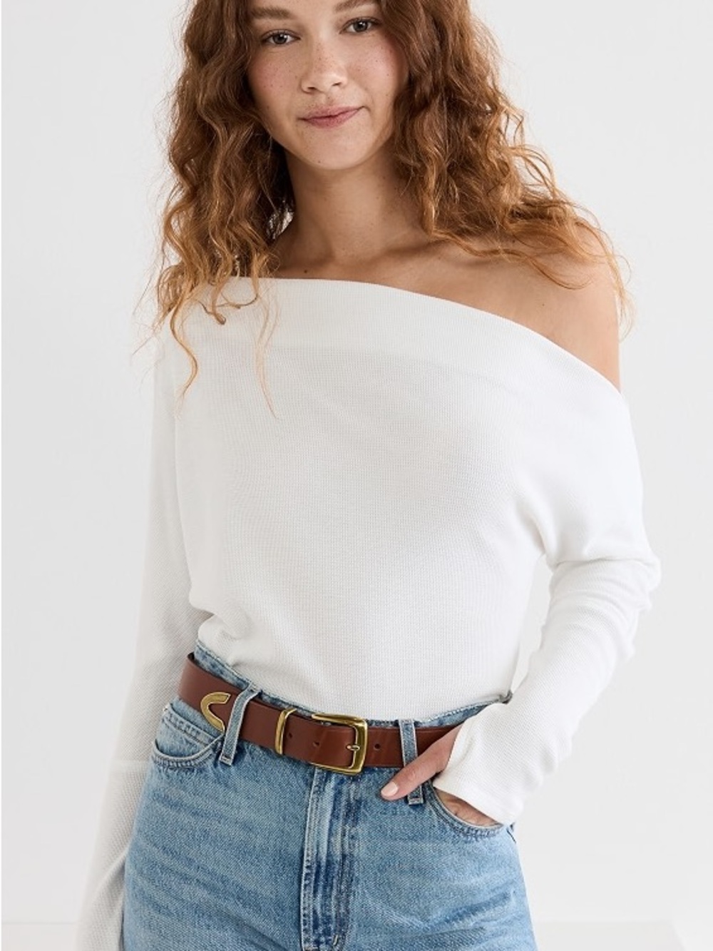 We The Free White Off-the-Shoulder Knit Sweater